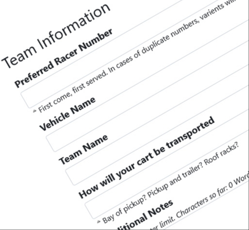 image of the racer registration form
